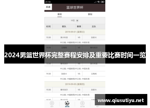 2024男篮世界杯完整赛程安排及重要比赛时间一览